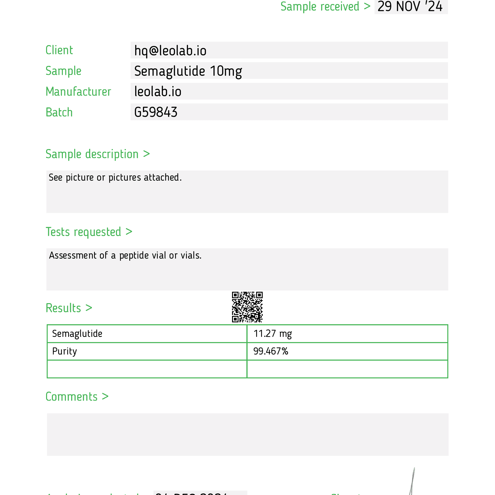 Semaglutide 10mg test by Janoshik | Leolab Peptides